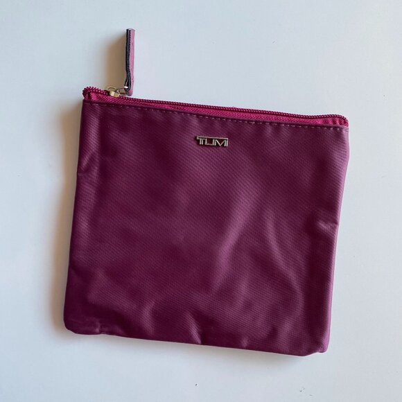 TUMI for Delta Plum Burgundy Zip Pouch Soft Travel Case Toiletries Makeup Bag - Picture 1 of 6